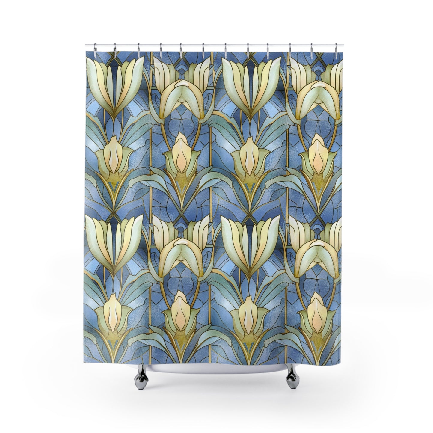 Art Deco - Blue Print - Shower Curtain - Home Decor, Bathroom Decor 71"  x 74"