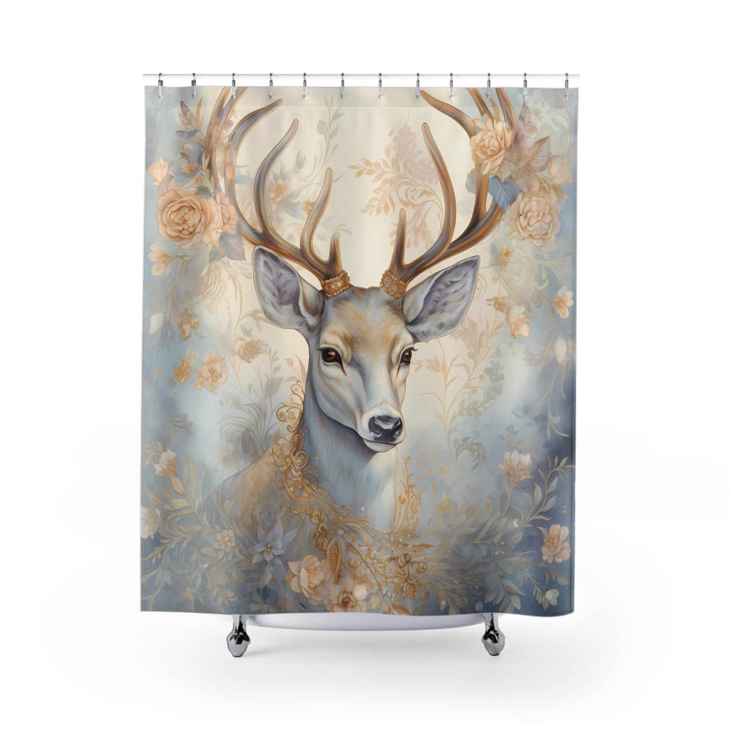 CHRISTMAS - Buck Deer- SHOWER CURTAIN - Home Decor, Bathroom Decor, Holiday Decor 71x74"