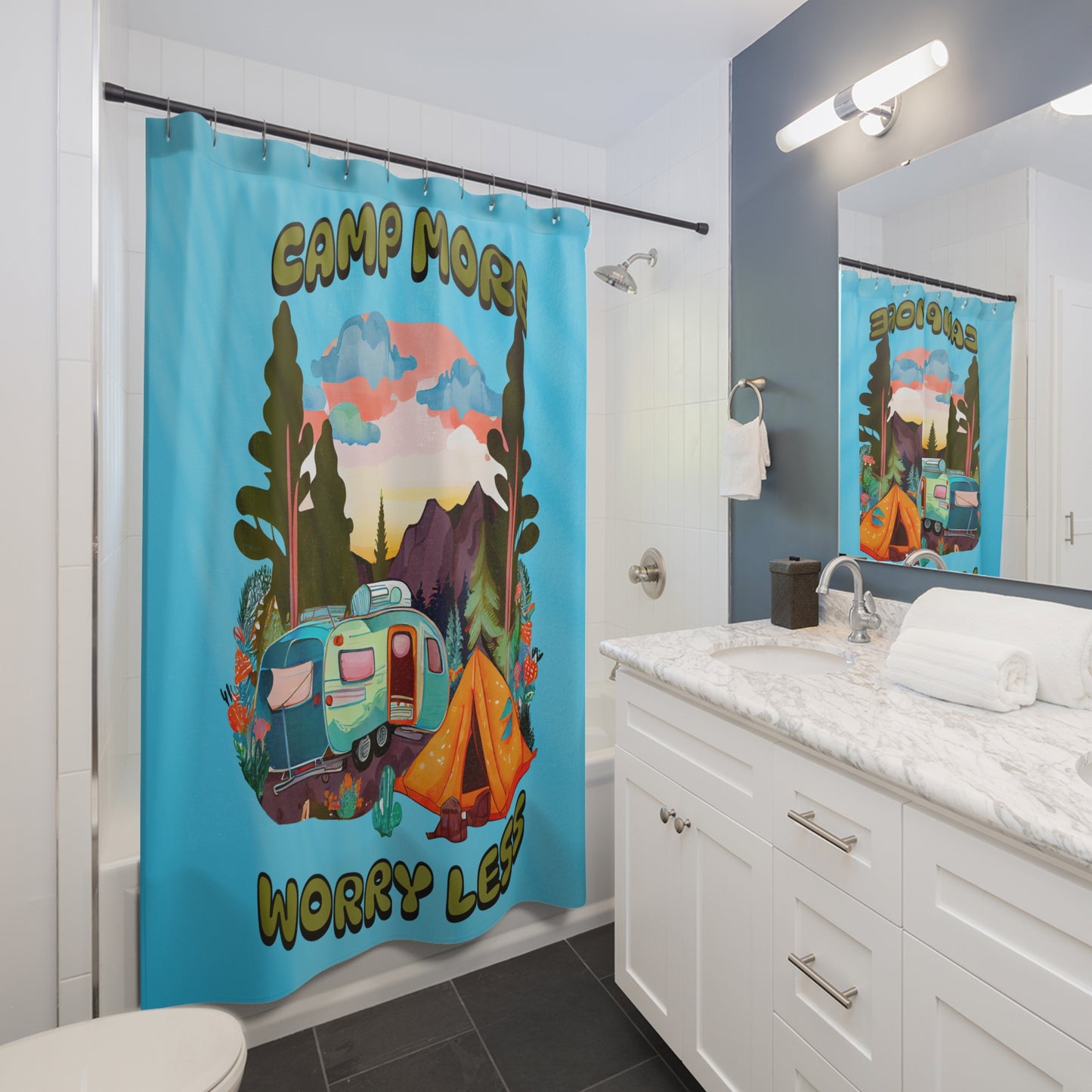 Camping Graphic Funny - Shower Curtain - Home Decor, Bathroom Decor 71"  x 74"