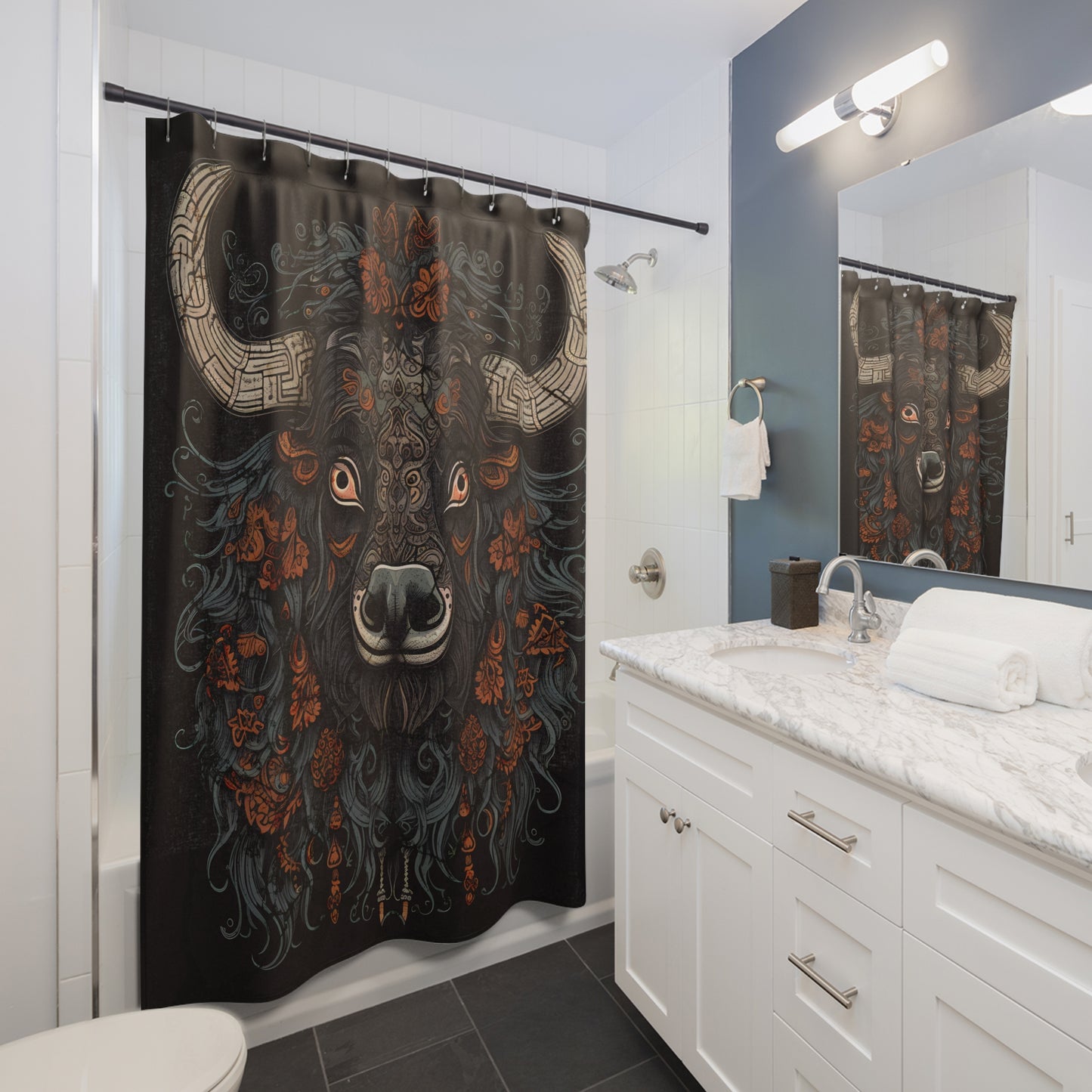 Gothic - Highland Cow - Shower Curtain - Home Decor, Bathroom Decor 71"  x 74"