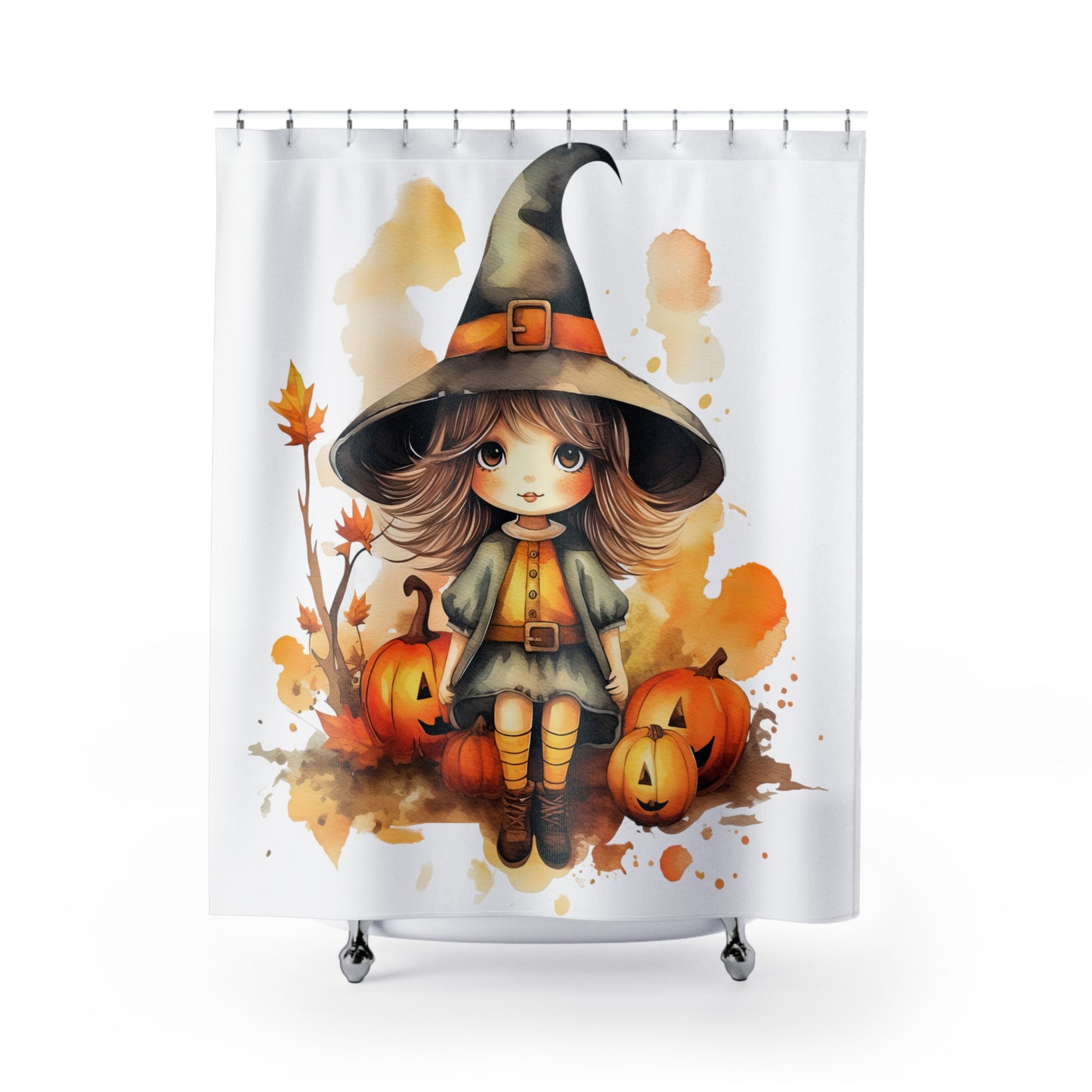 Halloween Cute Witch - SHOWER CURTAIN - Home Decor, Bathroom Decor, Holiday Decor