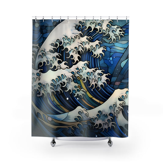 Art Deco - Japanese Wave - Shower Curtain - Home Decor, Bathroom Decor 71"  x 74"