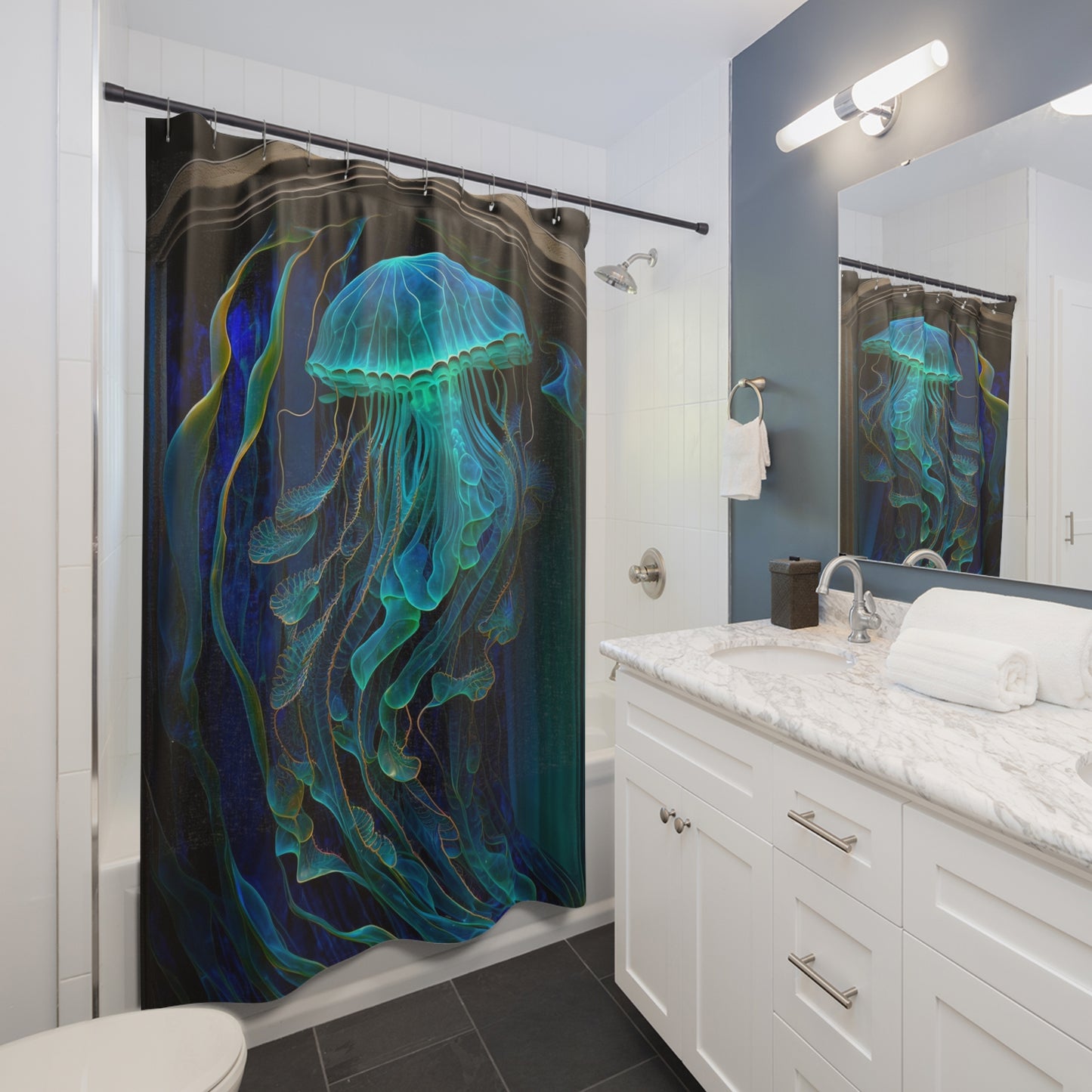 Stained Glass Jellyfish - SHOWER CURTIAIN - Home Decor, Bathroom Decor, Housewarming Gift, Aquatic