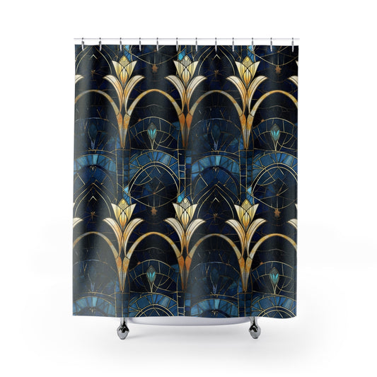 Navy Blue Art Deco - SHOWER CURTAIN - Home Decor. Bathroom Decor, Art Deco, Navy, Blue, Shower