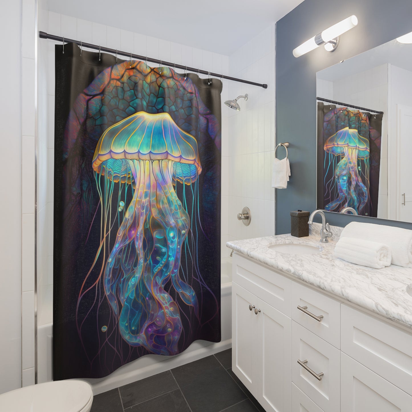 Stained Glass Jellyfish - SHOWER CURTIAIN - Home Decor, Bathroom Decor, Housewarming Gift, Aquatic