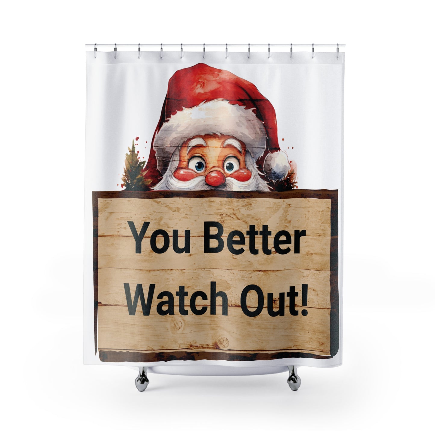 CHRISTMAS Holiday Decor, Tongue-in-Cheek - Peeking Santa  SHOWER CURTAIN - 71" x 74"