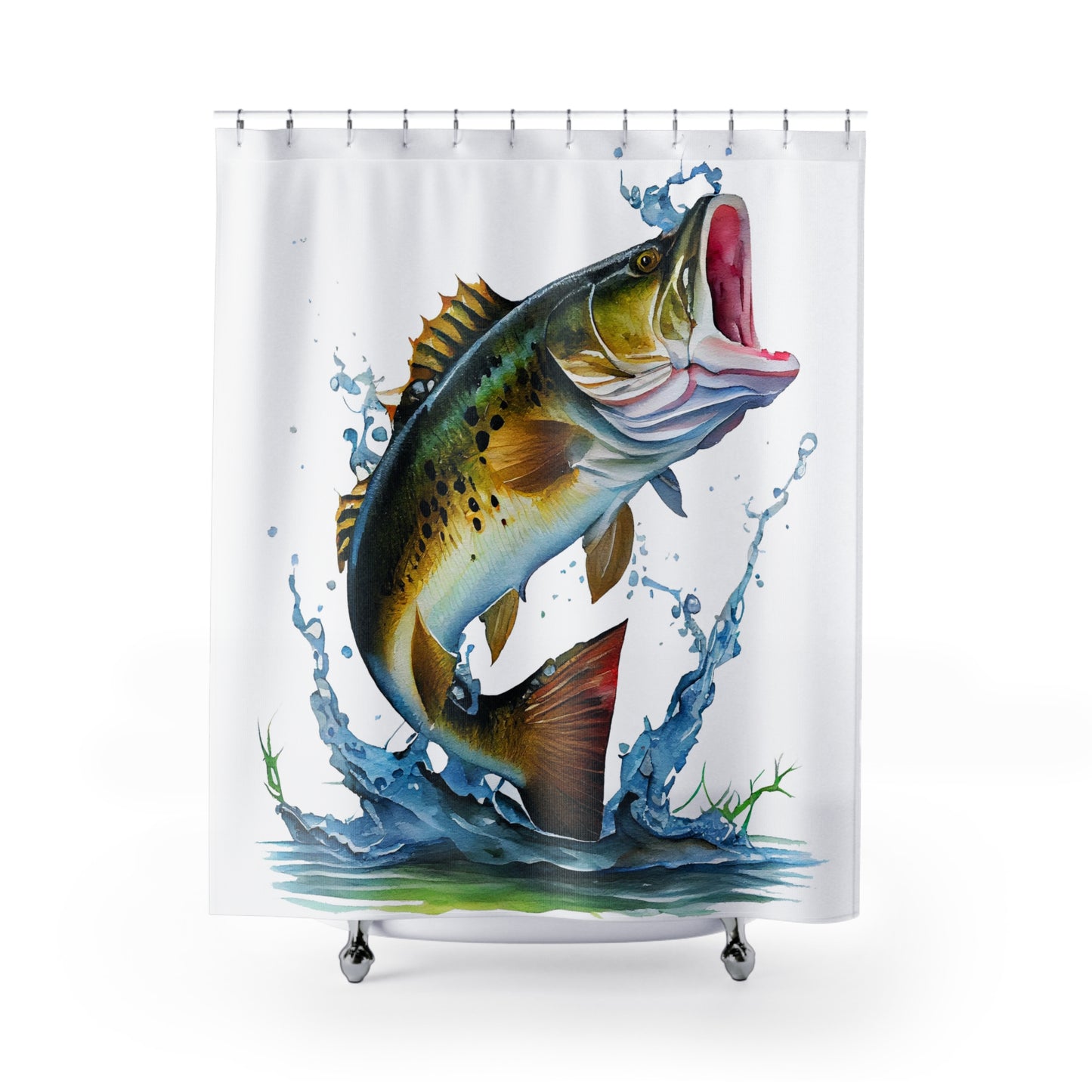 Big Mouth Bass Fishing - Shower Curtain - Home Decor, Bathroom Decor 71"  x 74"