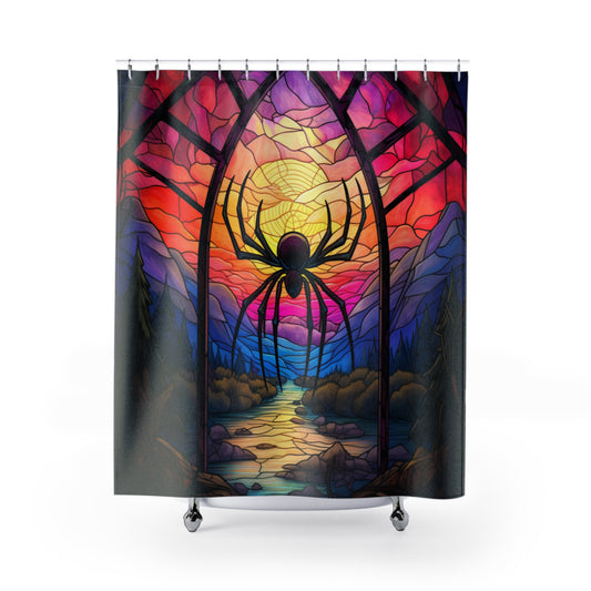 Stained Glass- Spider - SHOWER CURTAIN - Home Decor, Bathroom Decor, Holiday Decor 71x74"