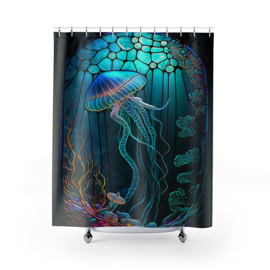 Stained Glass Jellyfish - SHOWER CURTIAIN - Home Decor, Bathroom Decor, Housewarming Gift, Aquatic