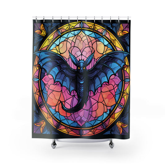 HALLOWEEN Stained Glass Bat - SHOWER CURTAIN - Home Decor, Bathroom Decor, Holiday Decor 71x74"