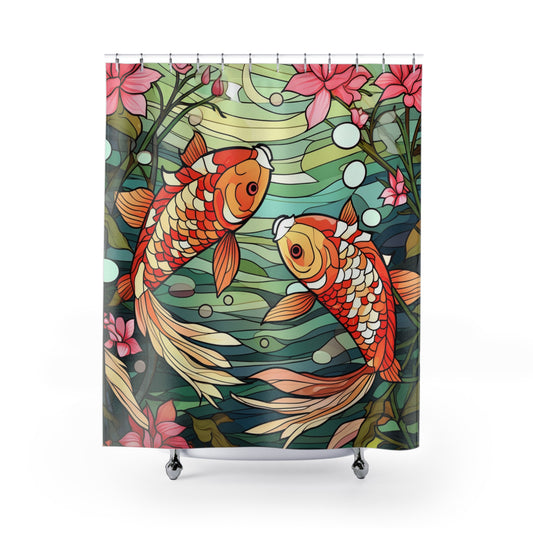 Stained Glass Koi - SHOWER CURTAIN - Home Decor, Bathroom Decor, Koi Fish