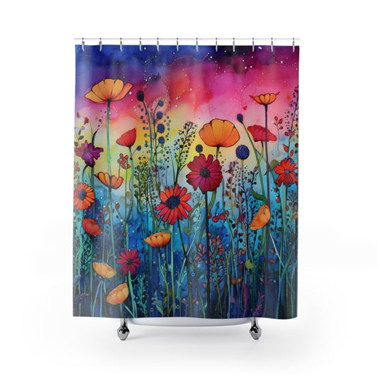 Colorful Wildflower Meadow  - Shower Curtain - Home Decor, Bathroom Decor 71"  x 74"