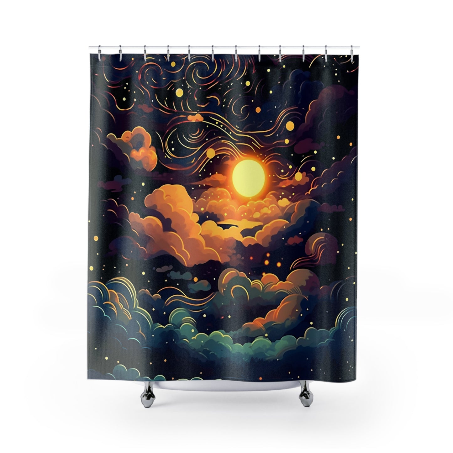 Celestial Art Deco - Night Sky - Shower Curtain - Home Decor, Bathroom Decor 71"  x 74"