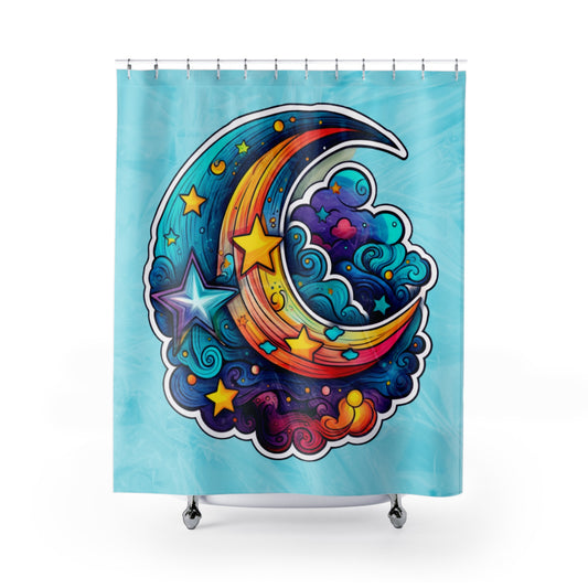 Celestial - Animated Moon and Stars - Shower Curtain - Home Decor, Bathroom Decor 71"  x 74"