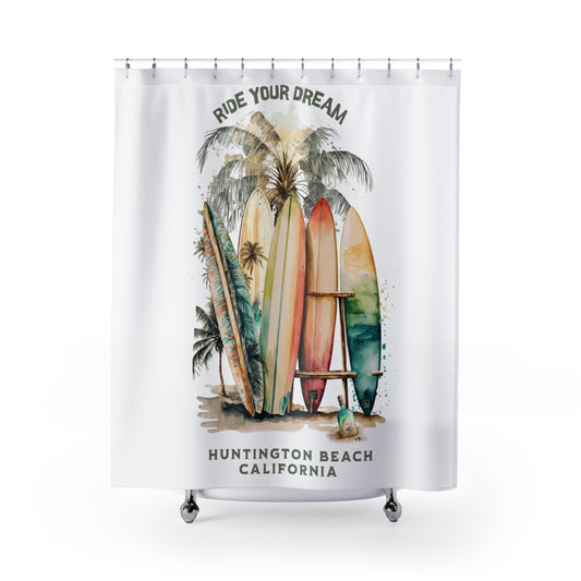 Surfing Summer Surfboards Huntington Beach  - Shower Curtain - Home Decor, Bathroom Decor 71"  x 74"