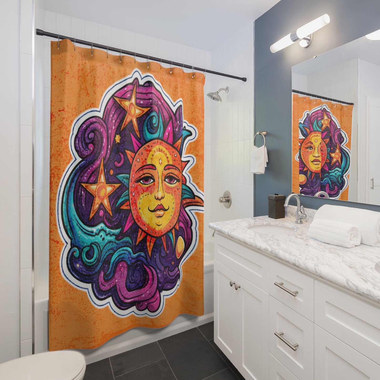 Celestial Animated Sun - Shower Curtain - Home Decor, Bathroom Decor 71"  x 74"