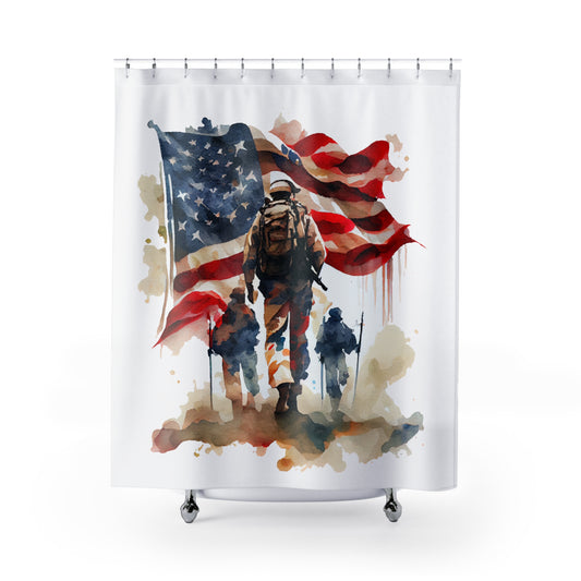 Patriotic - Proud American Soldier Family Back - Shower Curtain - Home Decor, Bathroom Decor 71"  x 74"