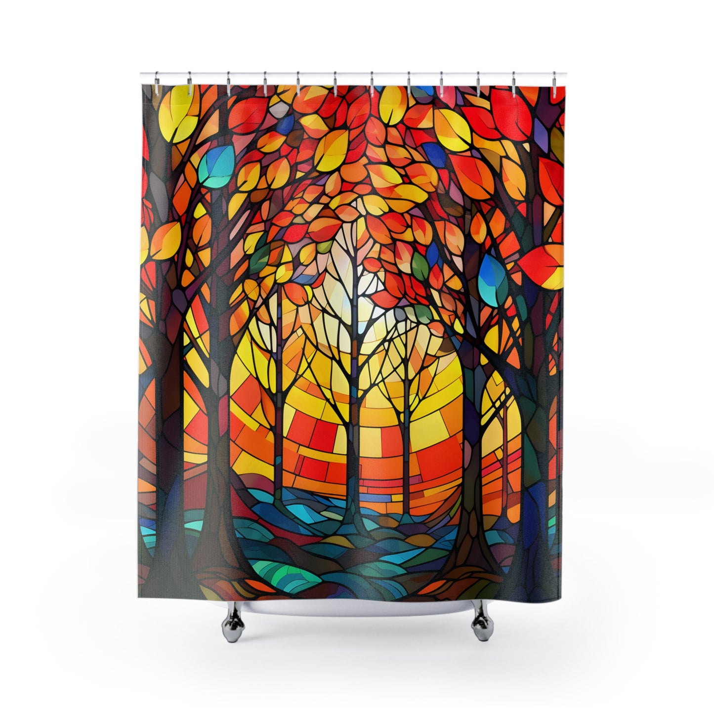 FALL Stained Glass Changing Leaves - SHOWER CURTAIN - Home Decor, Bathroom Decor, Holiday Decor