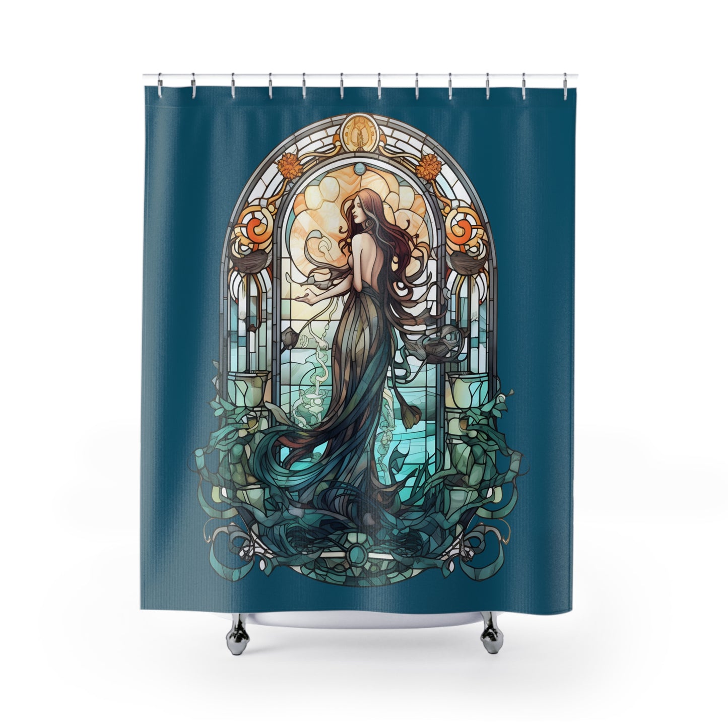 Stained Glass Mermaid Shower Curtain - Home Decor, Bathroom Decor