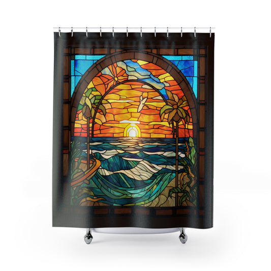 Stained Glass - Beach Scene - Shower Curtain - Home Decor, Bathroom Decor 71"  x 74"