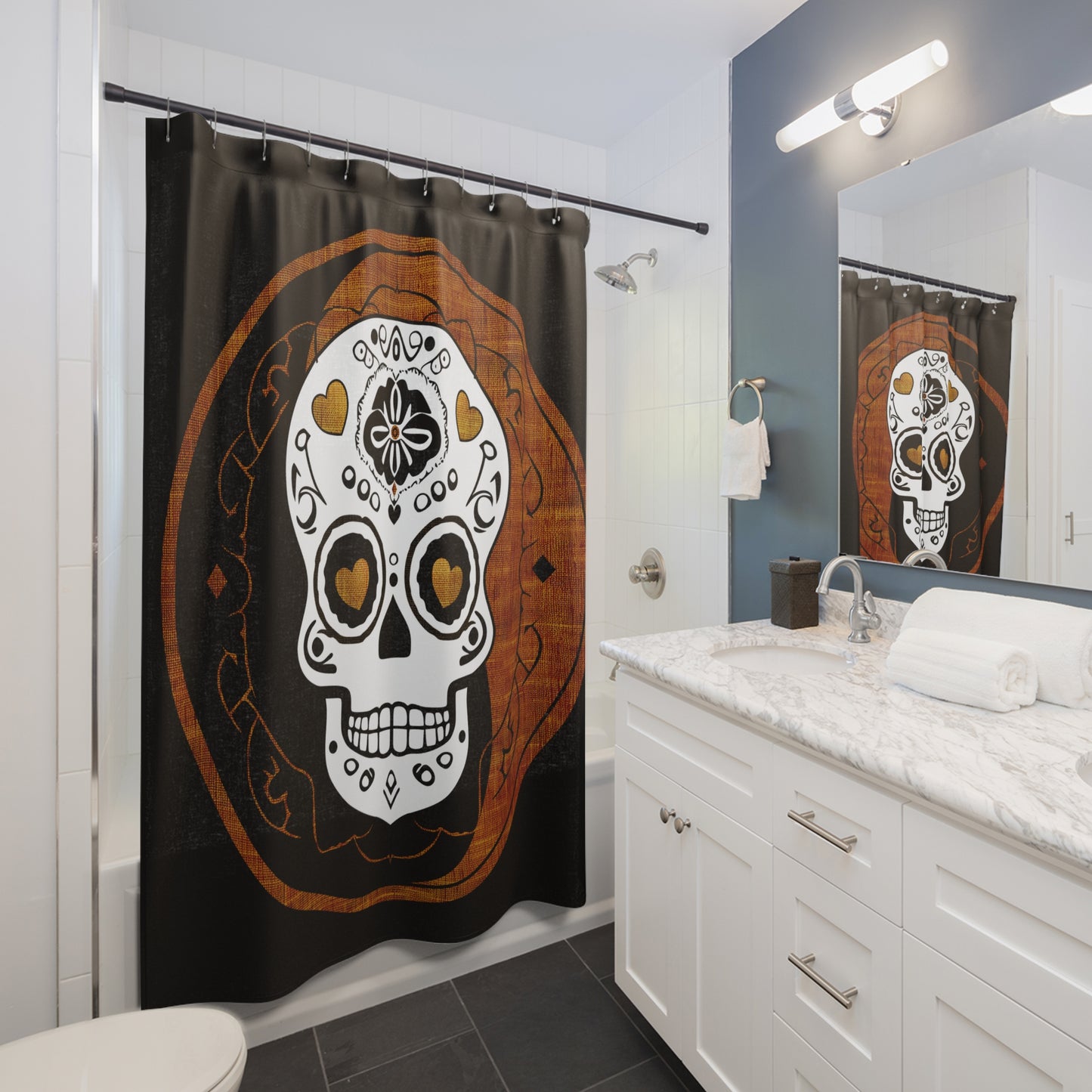 Gothic - Yin Yang Skull - Shower Curtain - Home Decor, Bathroom Decor 71"  x 74"