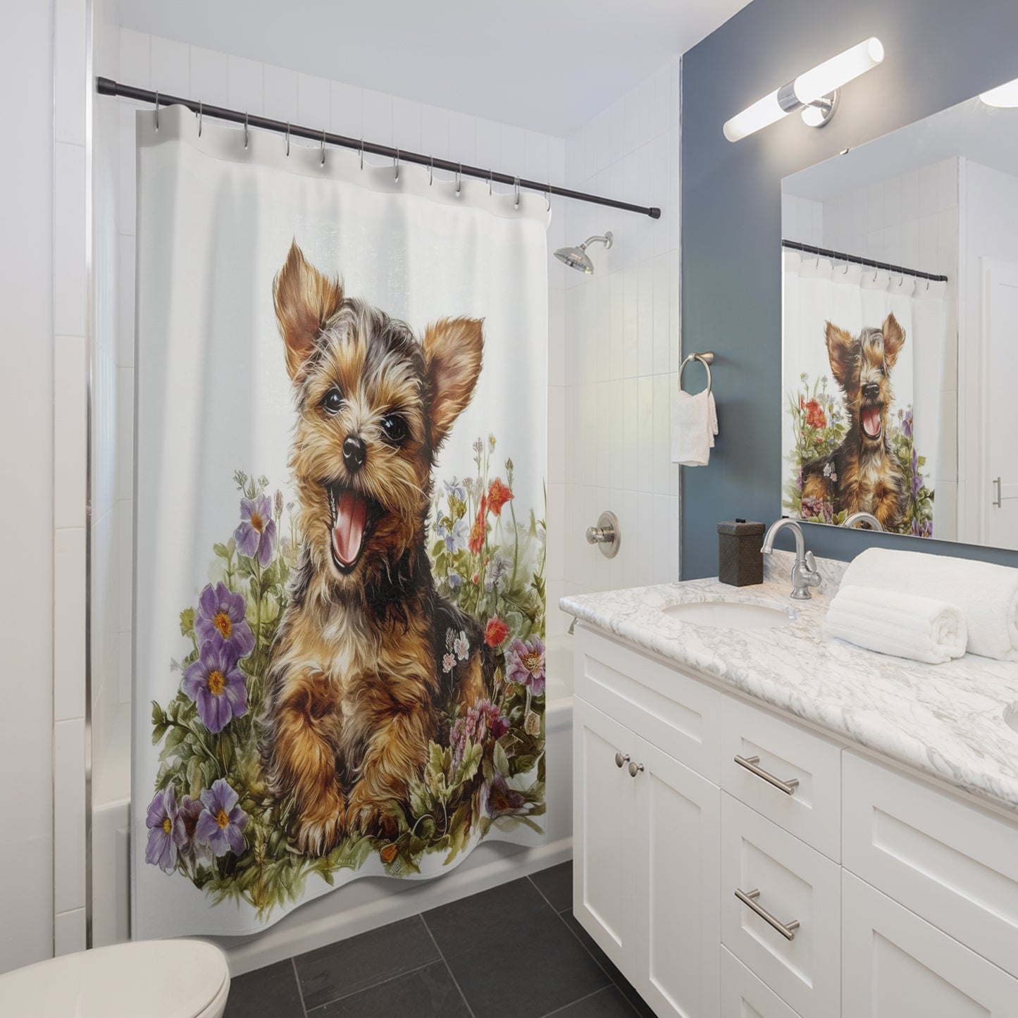 Yorkshire Terrier Yorkie Pupppy - Shower Curtain - Home Decor, Bathroom Decor 71"  x 74"