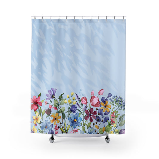 Watercolor Wild Flowers - Shower Curtain - Home Decor, Bathroom Decor 71"  x 74"