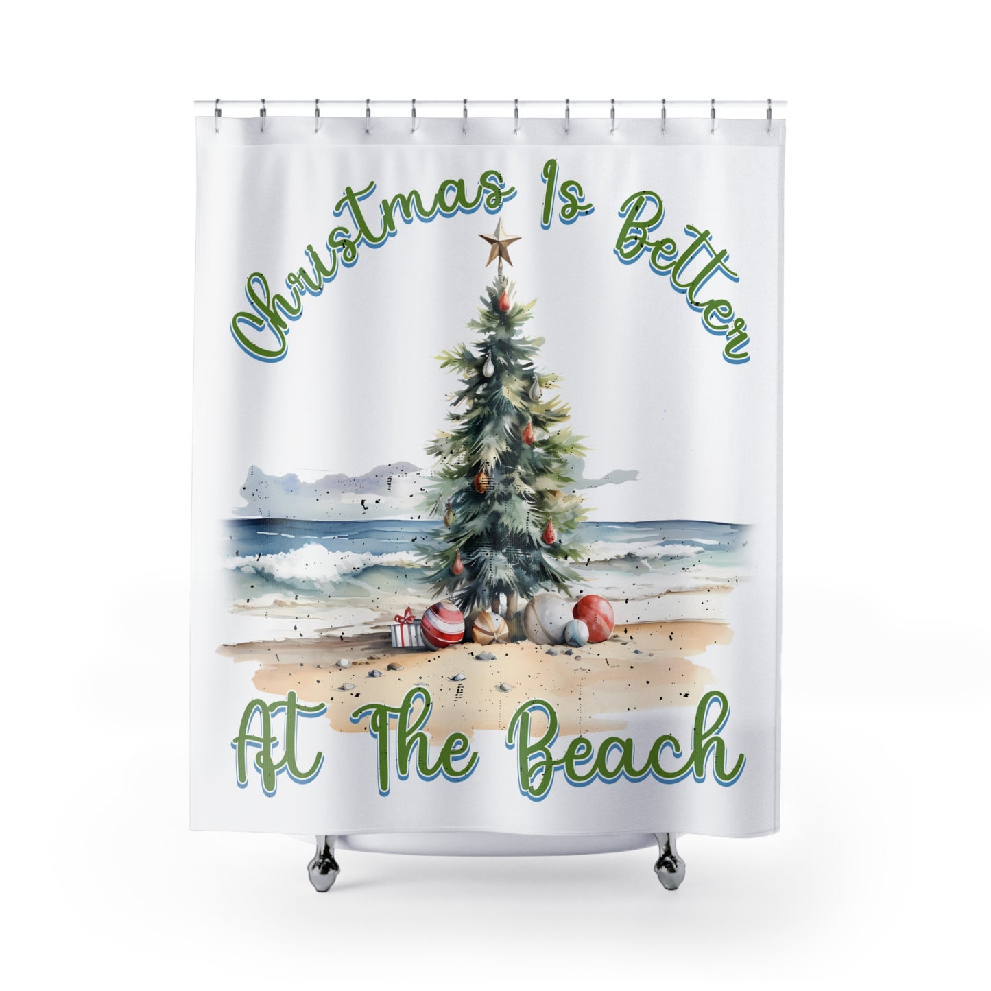 Beachy CHRISTMAS SHOWER Curtain - Holiday Decor, 71" x 74"