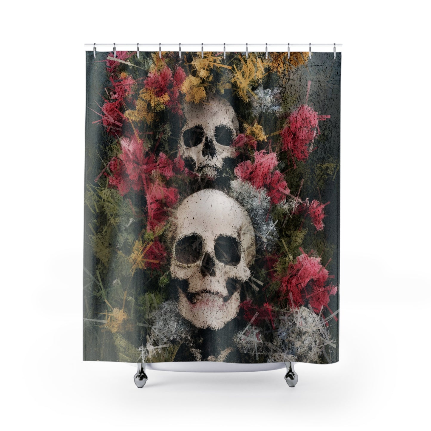 Gothic Abstract Floral Skulls - SHOWER CURTAIN - Home Decor, Bathroom Decor, Gothic, Skulls, Abstract, Floral