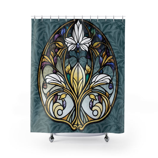 Stained Glass Art Nouveau - SHOWER CURTAIN - Home Decor, Bathroom Decor, Art Nouveau, Shower