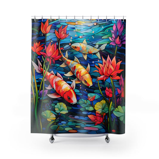 Stained Glass Koi Pond - SHOWER CURTAIN - Home Decor, Bathroom Decor, Koi, Bathroom, Shower