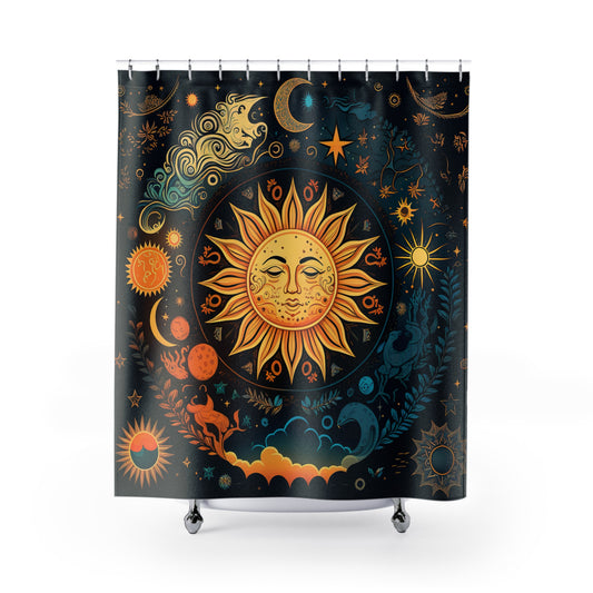 Celestial - Sun and Moon - Shower Curtain - Home Decor, Bathroom Decor 71"  x 74"