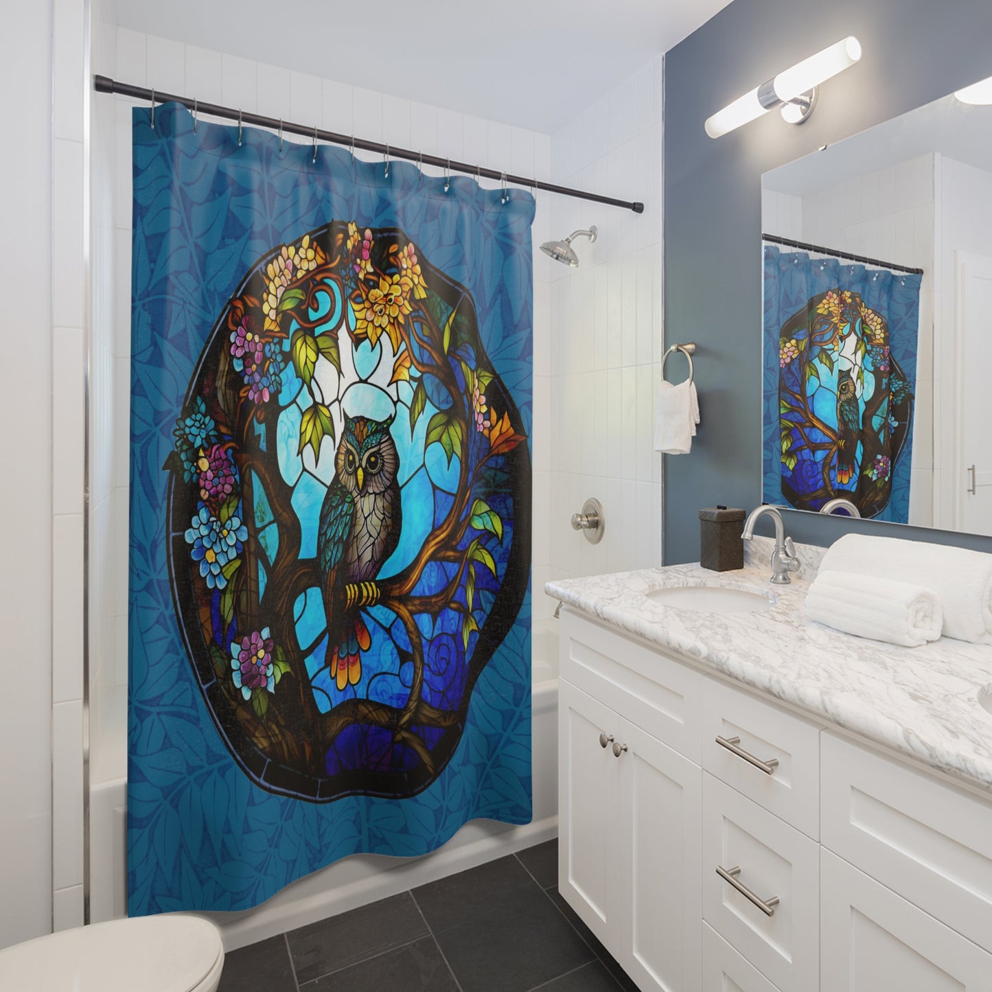 Stained Glass Owl - Shower Curtain - Home Decor Bathroom Decor