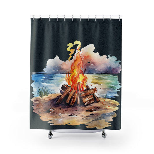 Beach Coastal Campfire - Shower Curtain - Home Decor, Bathroom Decor 71"  x 74"