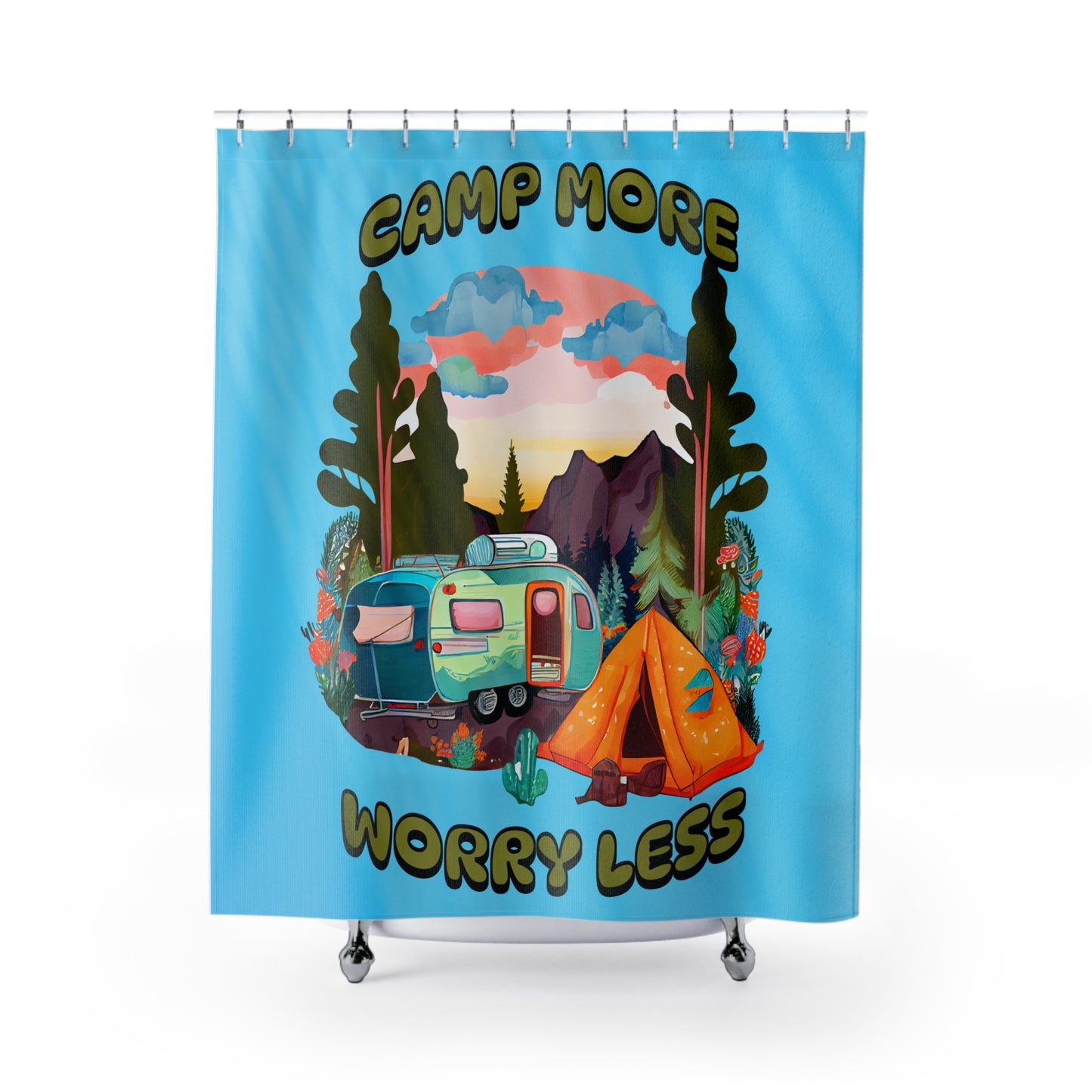 Camping Graphic Funny - Shower Curtain - Home Decor, Bathroom Decor 71"  x 74"