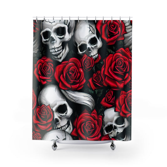 Gothic - Skulls and Red Roses - Shower Curtain - Home Decor, Bathroom D