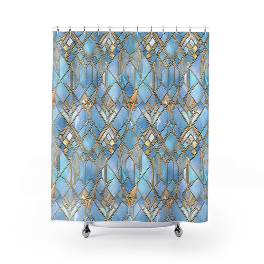 Art Deco - Blue Print - Shower Curtain - Home Decor, Bathroom Decor 71"  x 74"