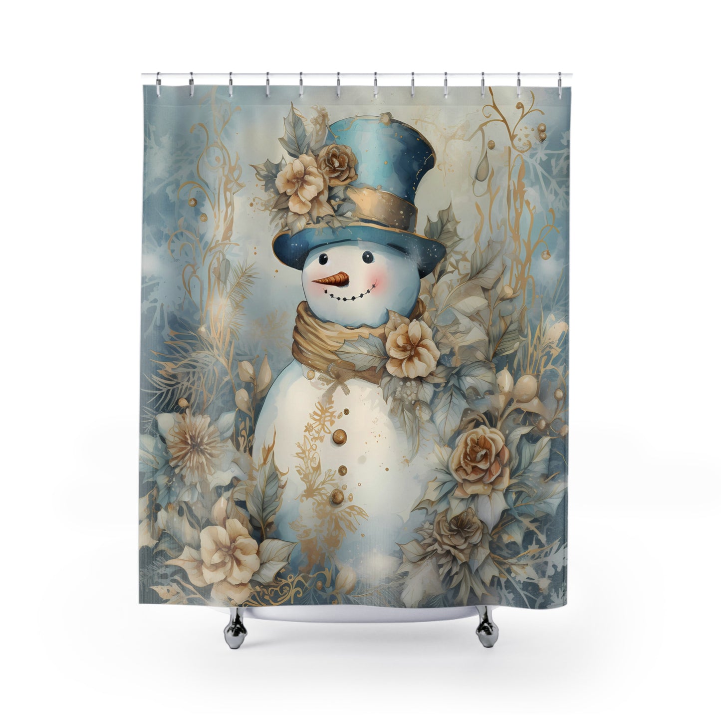 CHRISTMAS - Snowman Snow Man - SHOWER CURTAIN - Home Decor, Bathroom Decor, Holiday Decor 71x74"