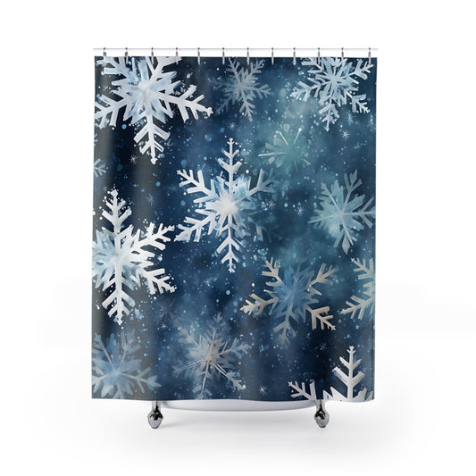 CHRISTMAS - Blue Snowflakes - SHOWER CURTAIN - Home Decor, Bathroom Decor, Winter, Holiday Decor 71x74"