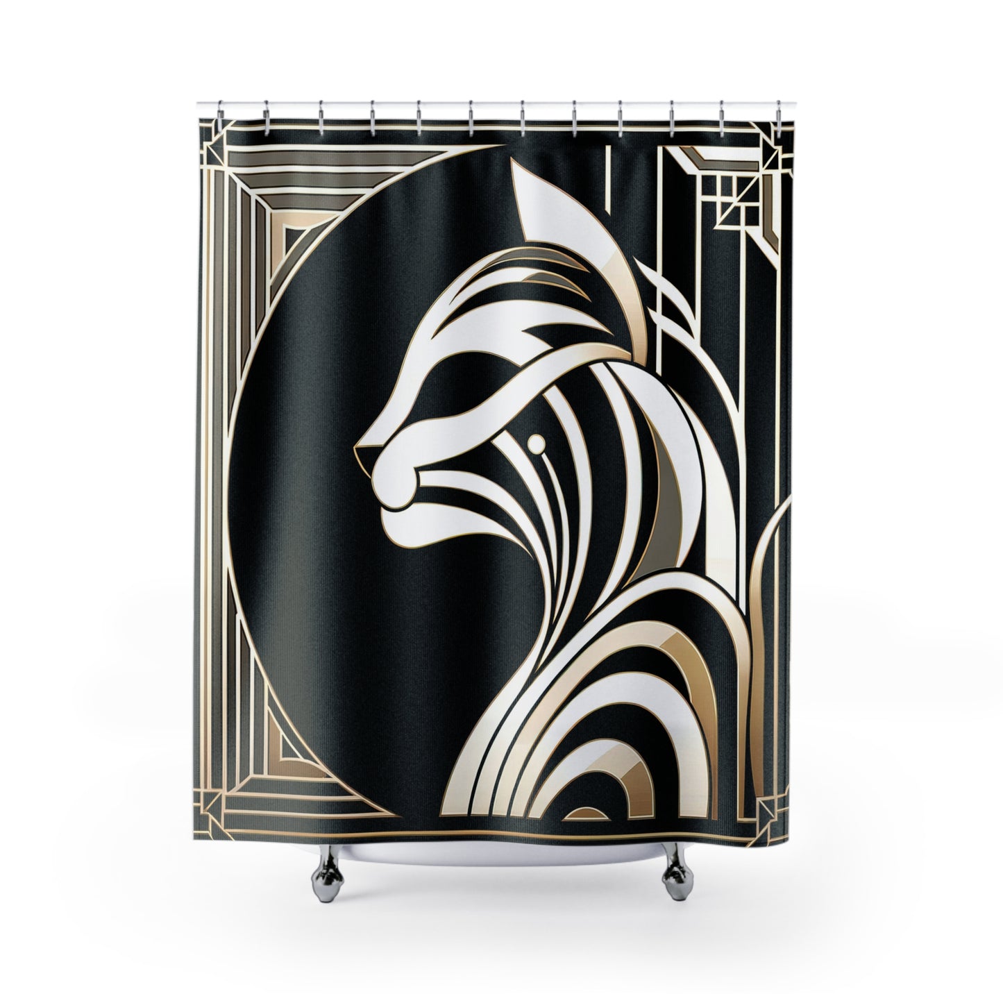 ART DECO - Cat Profile -- SHOWER CURTAIN - Home Decor, Bathroom Decor, Holiday Decor 71x74"