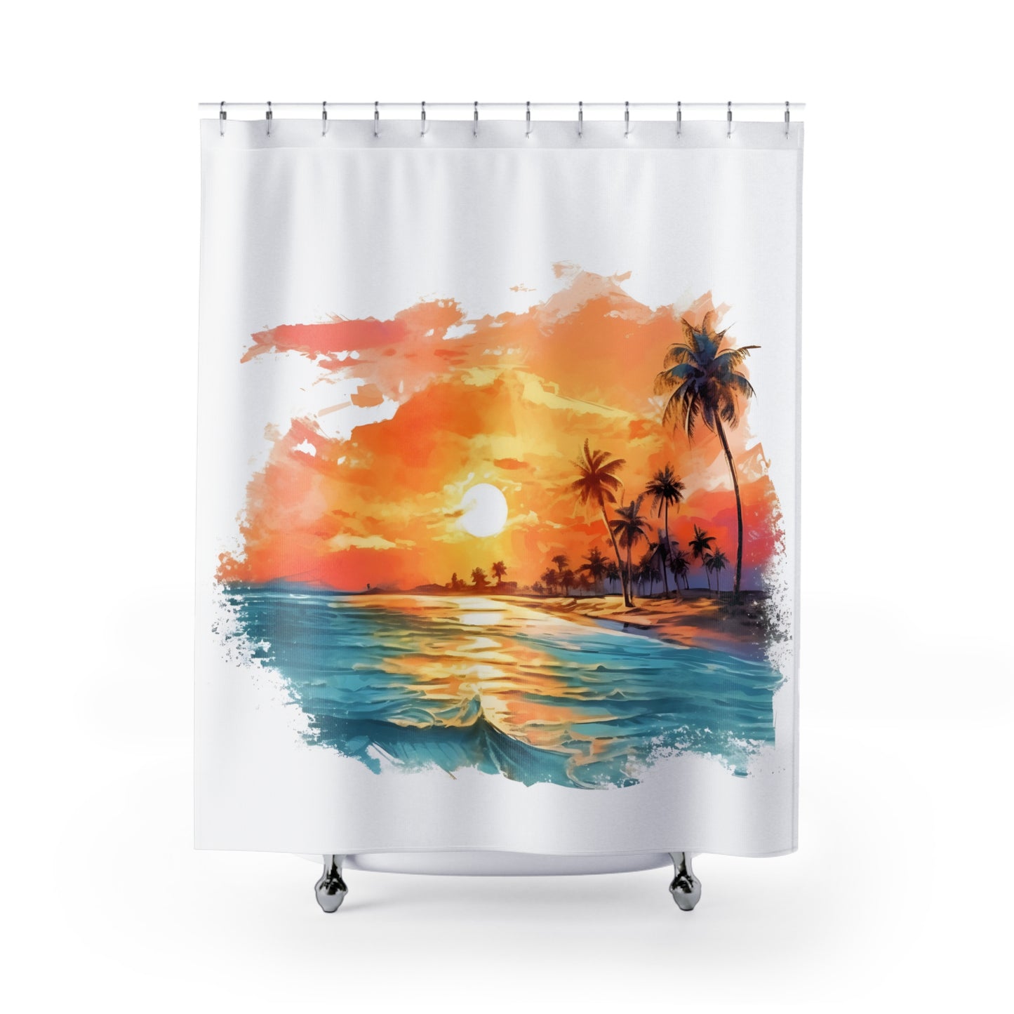 Sunset Beach Coastal Scene - Shower Curtain - Home Decor, Bathroom Decor 71"  x 74"