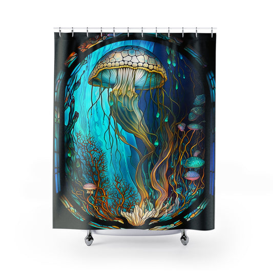 Stained Glass Jellyfish - SHOWER CURTIAIN - Home Decor, Bathroom Decor, Housewarming Gift, Aquatic