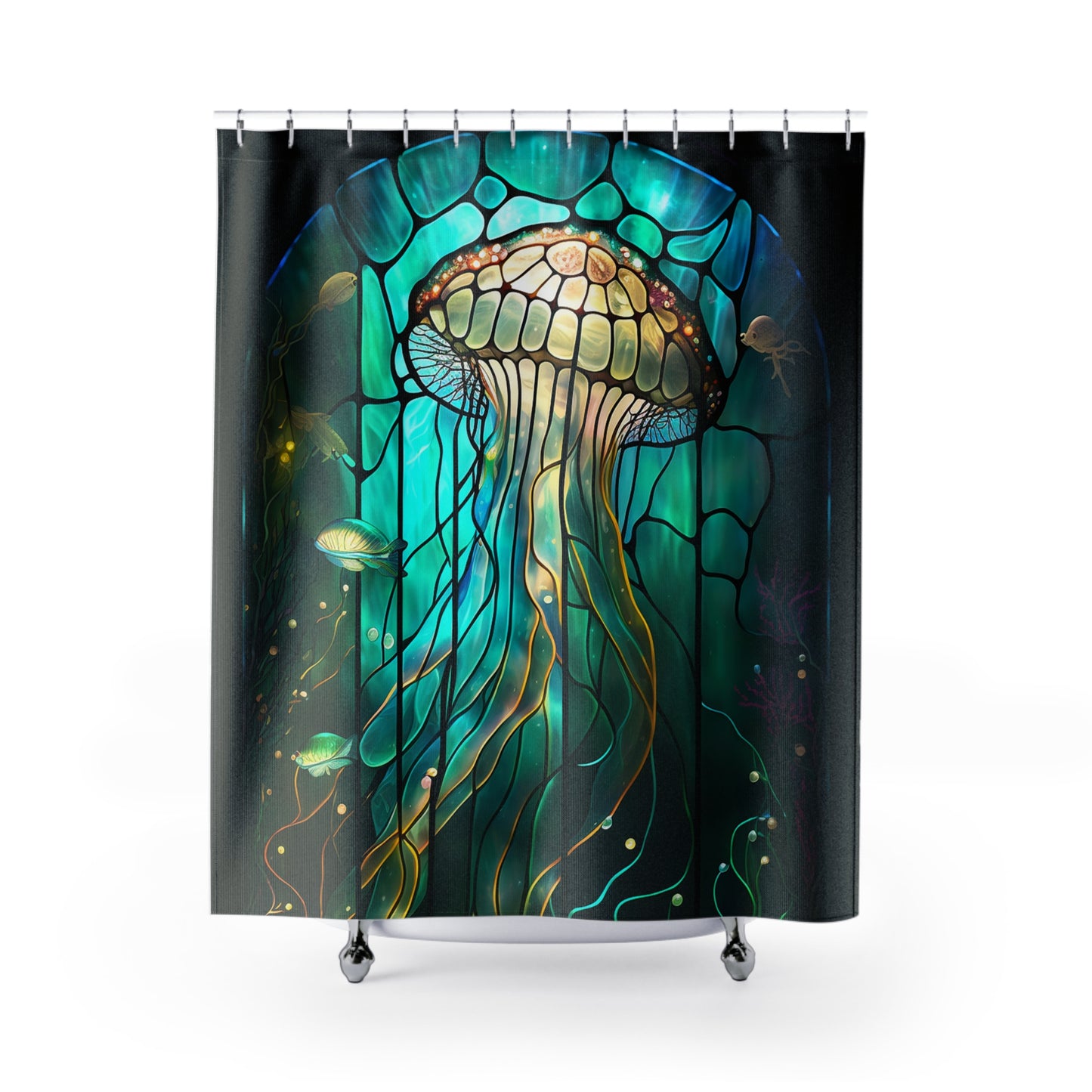 Stained Glass - Jellyfish Aquatic - Shower Curtain - Home Decor, Bathroom Decor 71"  x 74"