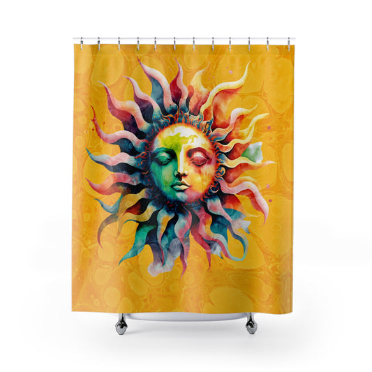 Watercolor Celestial Sun - SHOWER CURTAIN - Home Decor, Bathroom Decor, Sun, Vibrant, Colorful