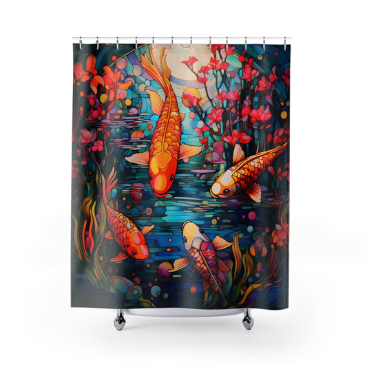 Stained Glass Koi - SHOWER CURTAIN - Home Decor, Bathroom Decor, Koi Fish, Koi Pond, Koi