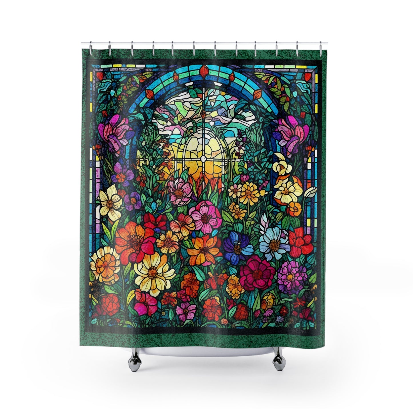 Stained Glass - Floral - Shower Curtain - Home Decor, Bathroom Decor 71"  x 74"