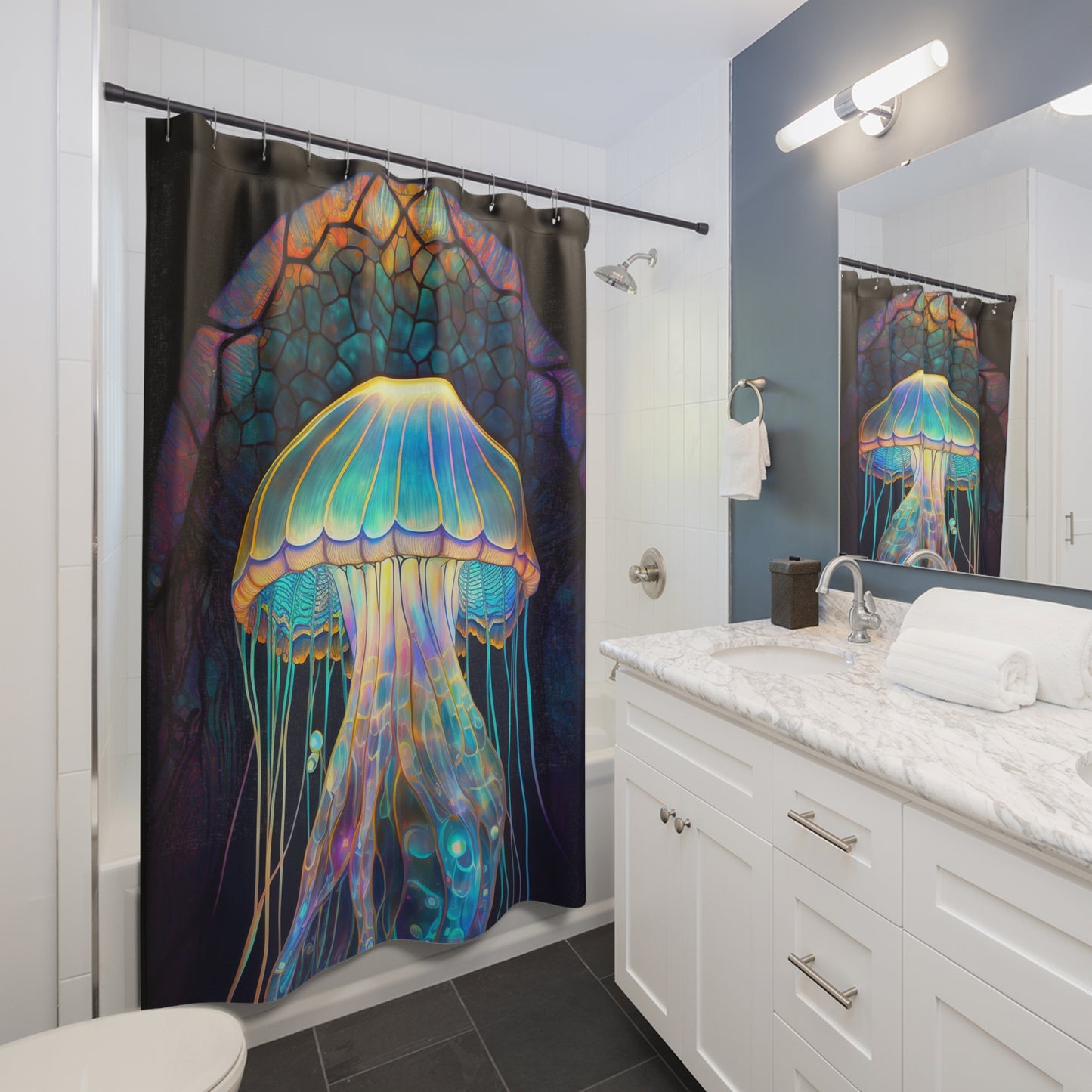 Stained Glass Shower Curtain - Jellyfish, Aquatic, Beachy, Home Decor, Bathroom Decor