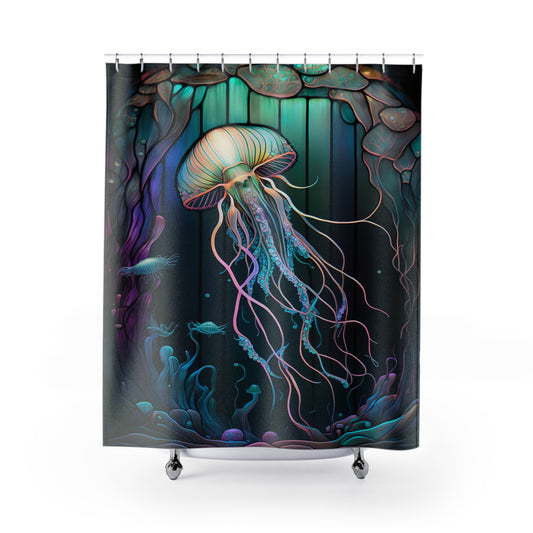 Stained Glass Jellyfish - SHOWER CURTIAIN - Home Decor, Bathroom Decor, Housewarming Gift, Aquatic