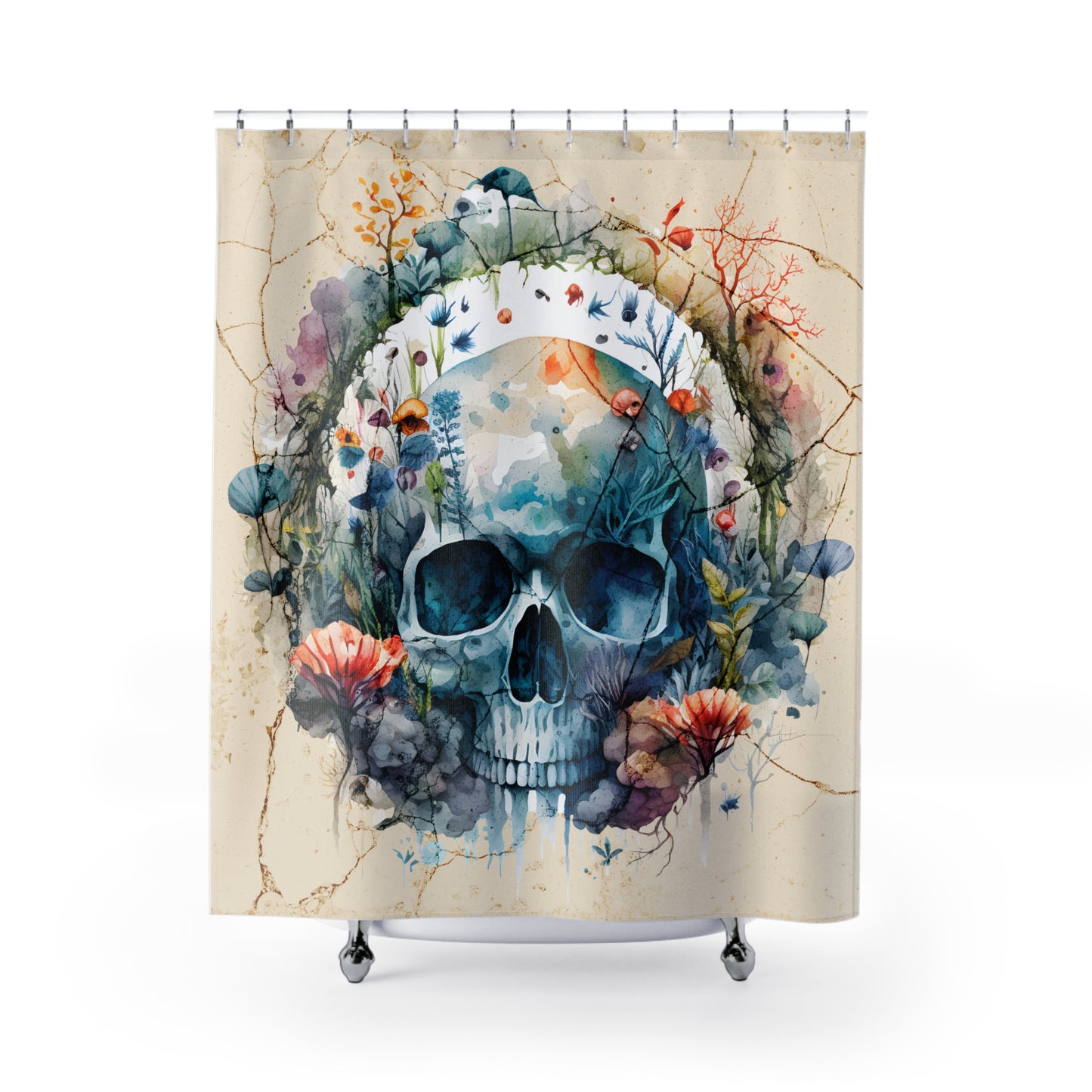 Gothic - Sumer Floral Skull - Shower Curtain - Home Decor, Bathroom Decor 71"  x 74"