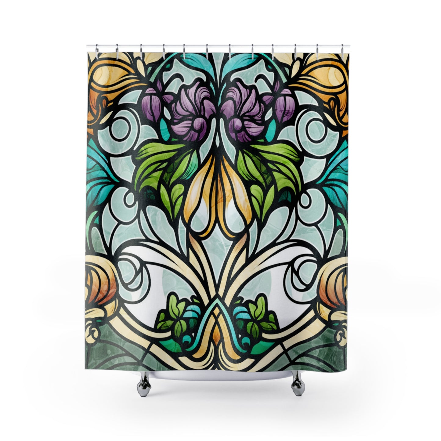 Stained Glass Art Nouveau - SHOWER CURTAIN - Home Decor, Bathroom Decor, Art Nouveau, Shower